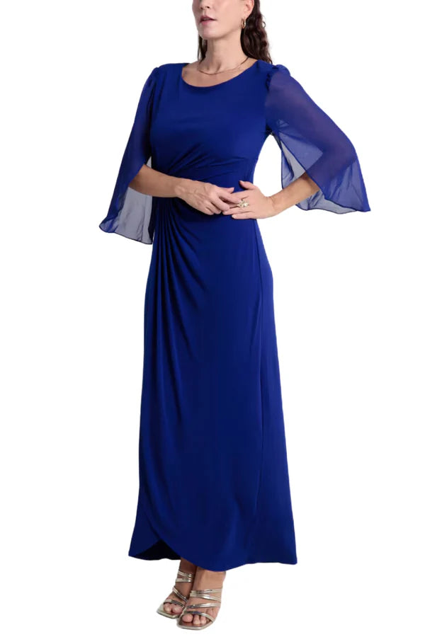 Connected Apparel 3/4 Sleeve Solid Draped Sheath Dress